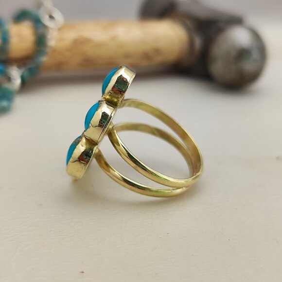 Turquoise ring. 14K solid yellow gold ring with Turquoise. Handmade ring. - Picture 11 of 14